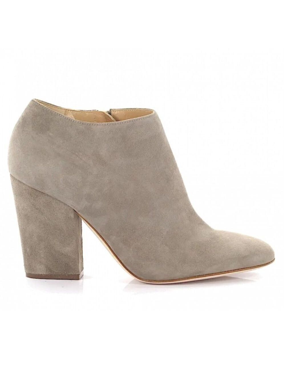 * Sergio Rossi Elephant Grey Suede Block Heel Ankle Boots Size 35.5/ 5.5